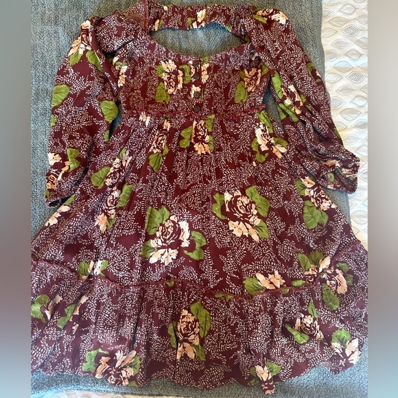 Free People Summer Picnic Printed Mini Dress Raisin - Picture 7 of 7